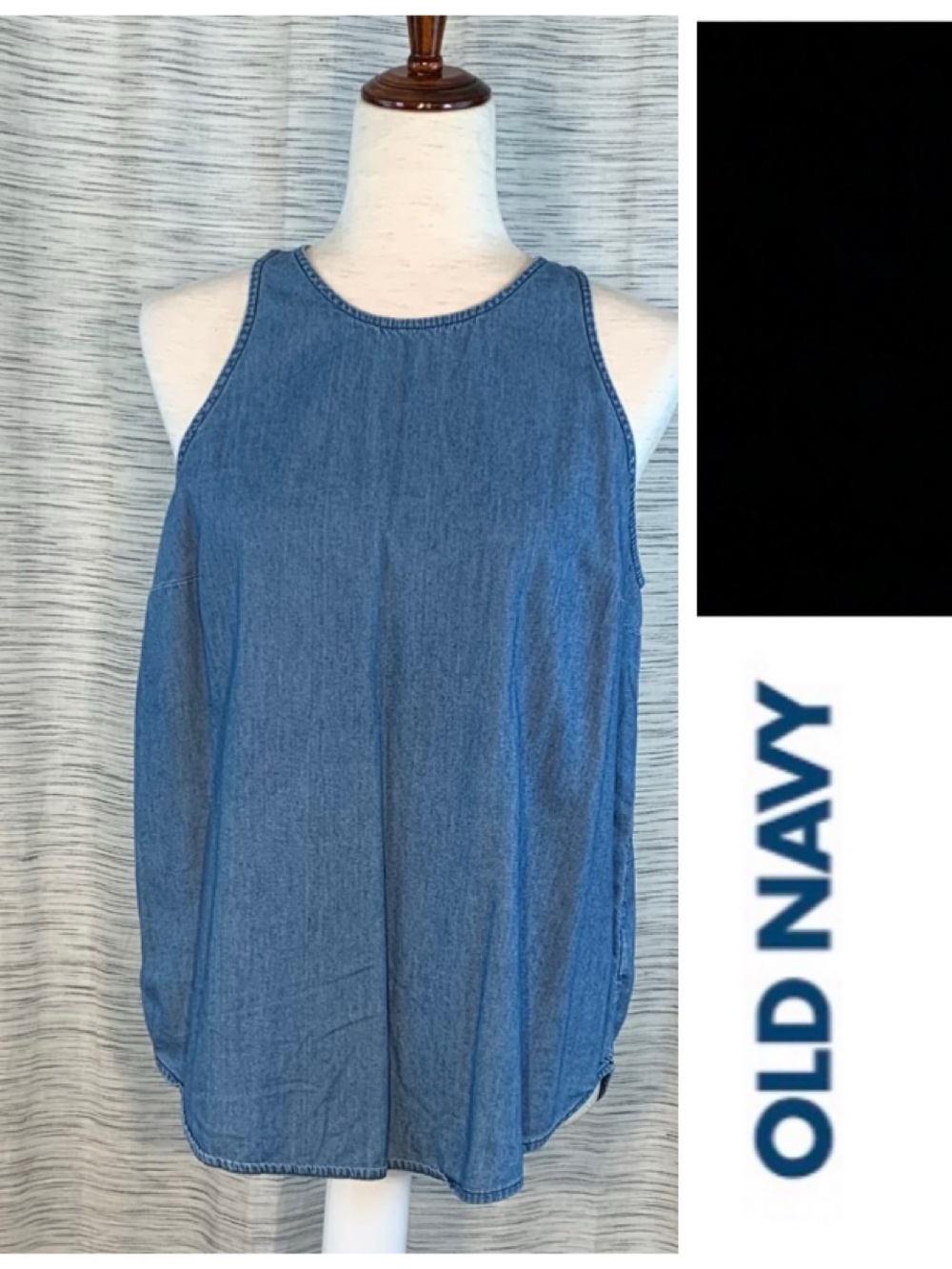Old Navy stonewashed faded denim blue styled sleeveless top.